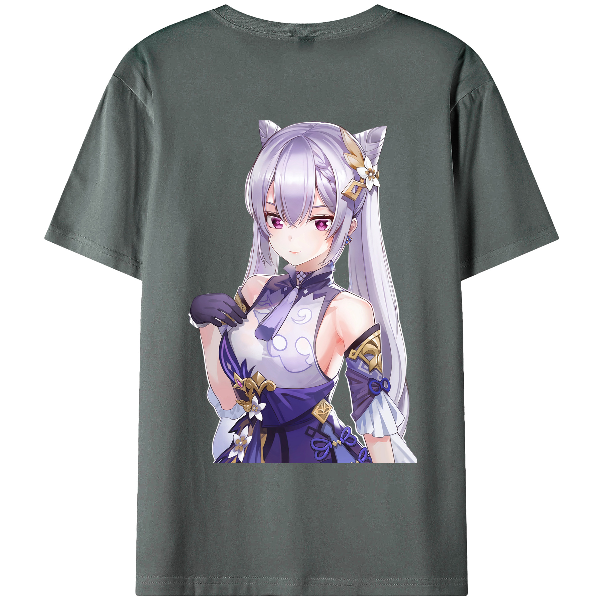 げんし神 刻晴 こくせい genshin Kokusei 綿100％ メンズ半袖Tシャツ（バックプリント） 通気性